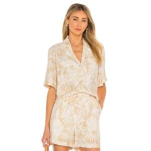 Anine Bing Austin Top S Yellow Hawaiian Print Short Sleeve Button Front Shirt